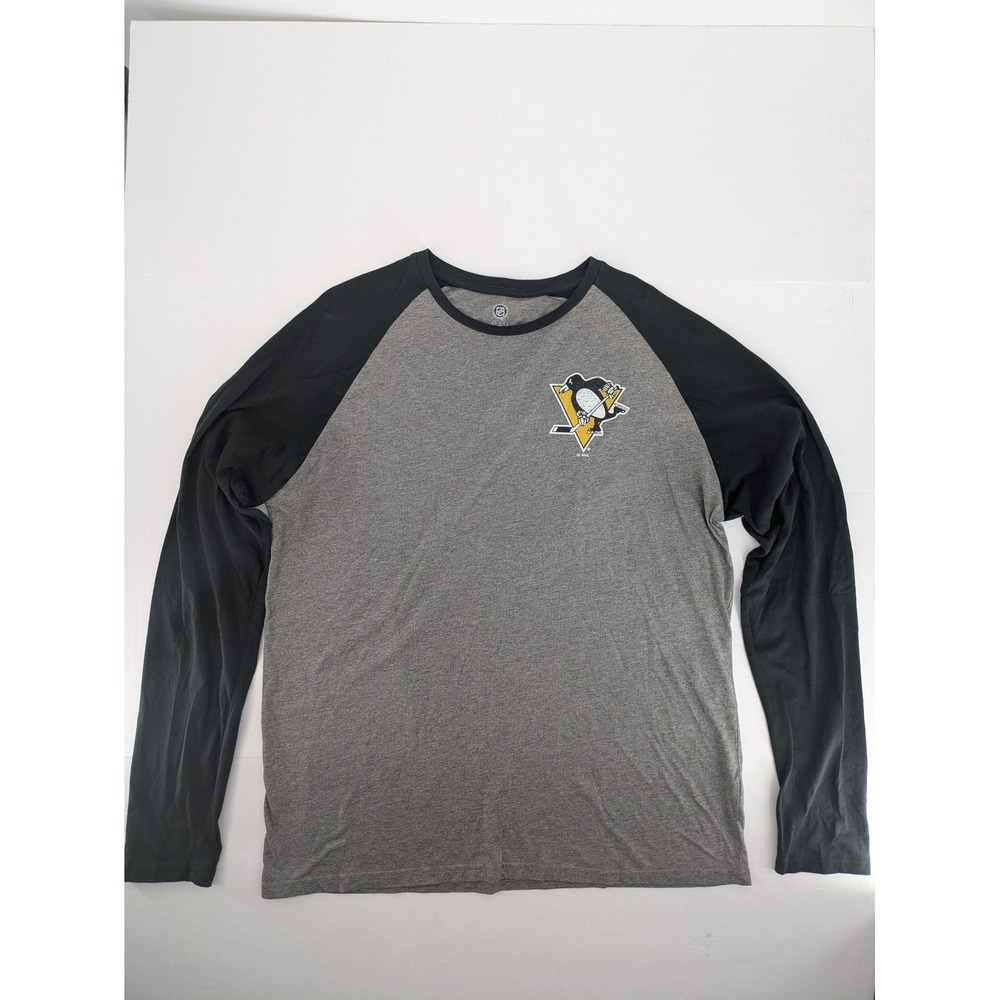 NHL Pittsburgh Penguins Shirt Mens XL Gray Black Raglan Long Sleeve Hockey Tee